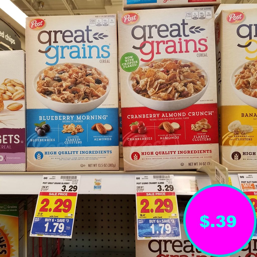 Great Grains Cereal just .39 Kroger Couponing